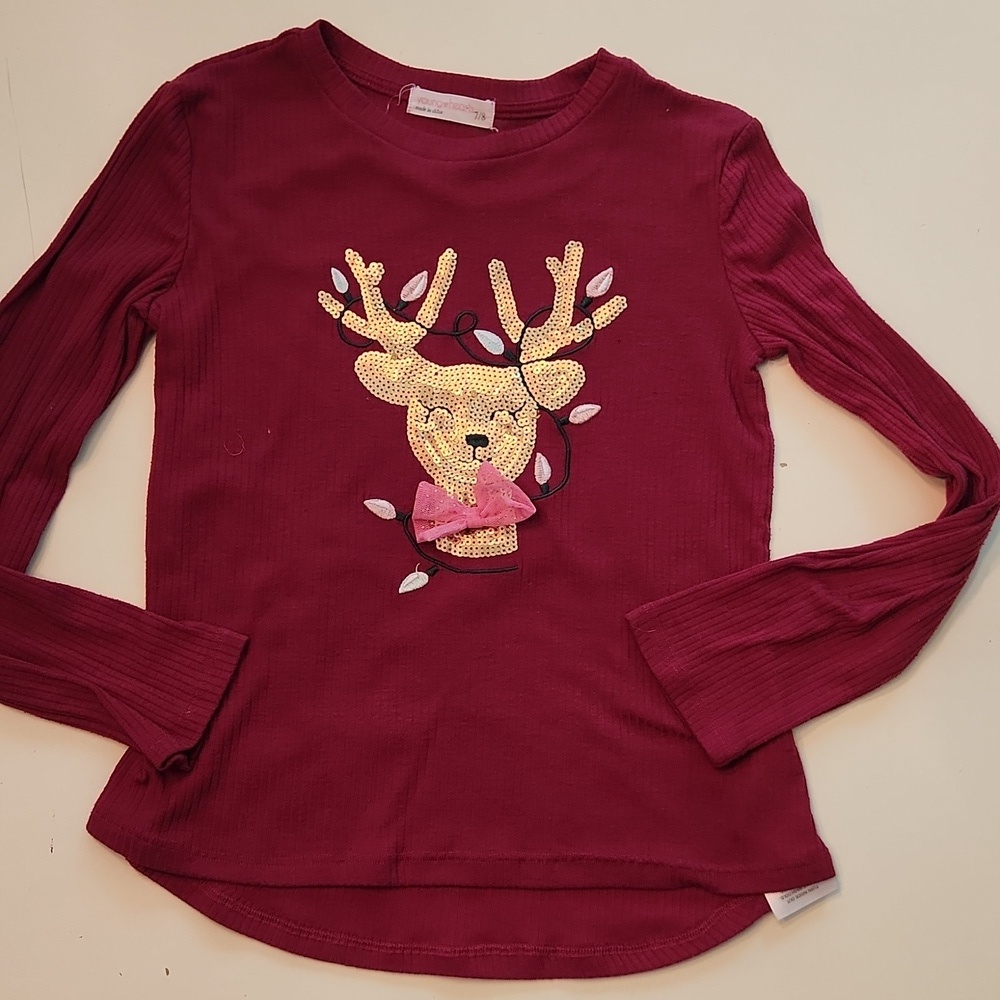 Young Hearts Long Sleeve Tshirt Reindeer Christmas Holiday 7 8
